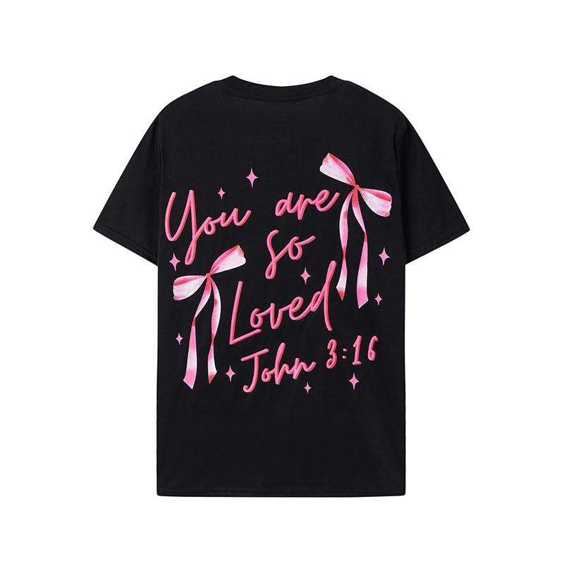 2026 Womens Soft Cotton Blend Round Neck Short Sleeve Tee With Letter Bow Print Casual Slim Fit Small чёрный