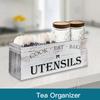 Wooden Kitchen Utensil Organizer with Dividers for Knives Forks Spoons Countertop Storage Box Cooking Tools Holder