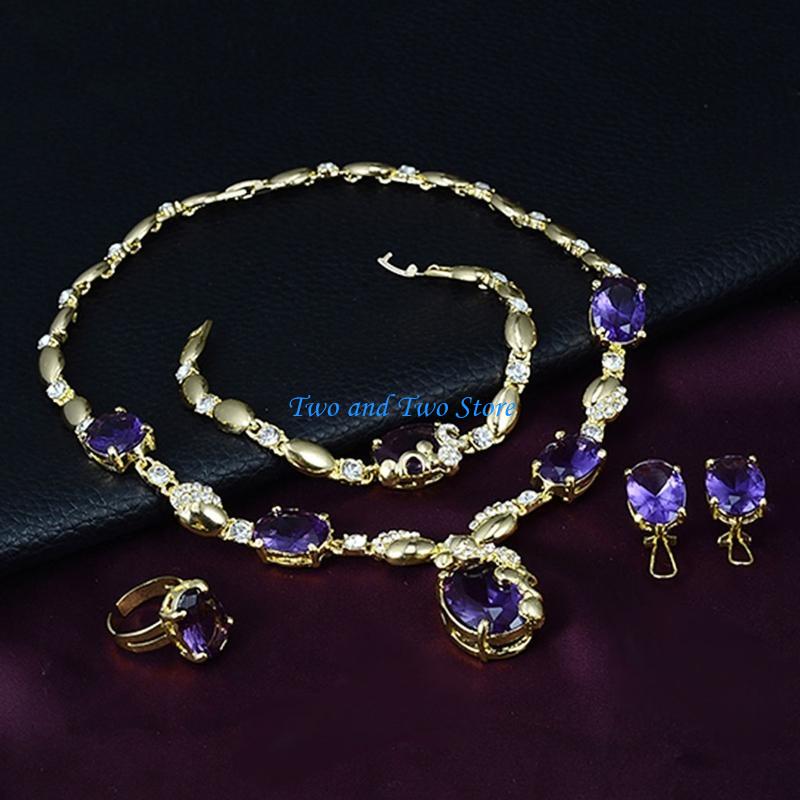 HX6F Jewelry Set Pendant Necklace Earring Bracelet Ring Party Dress CN