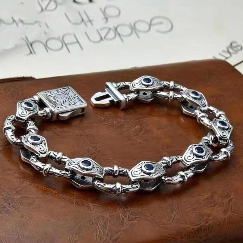 Bracelet tendance en rotin argenté pour homme et femme, style rétro hip-hop, style punk dominateur