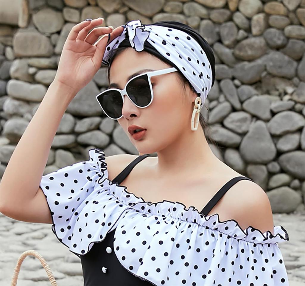 Women's Swim Cap, Large Size, with Ribbon, Korean Style, Stylish,