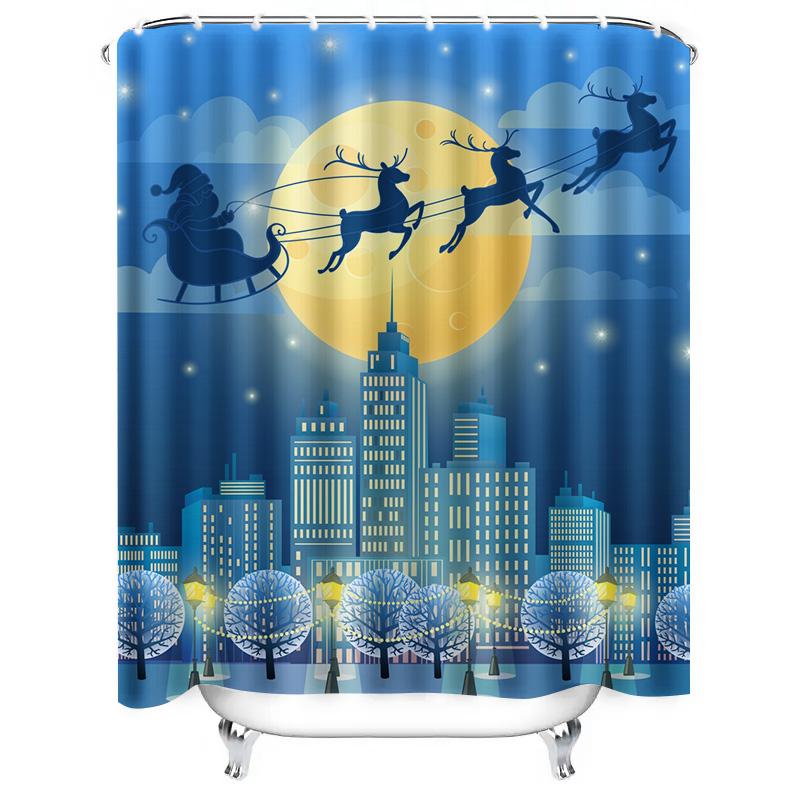 Tu Christmas Santa Claus Deer Reindeer Holiday Festive Shower Curtain Set Waterproof Bathroom Decor Modern Farmhouse Style Home