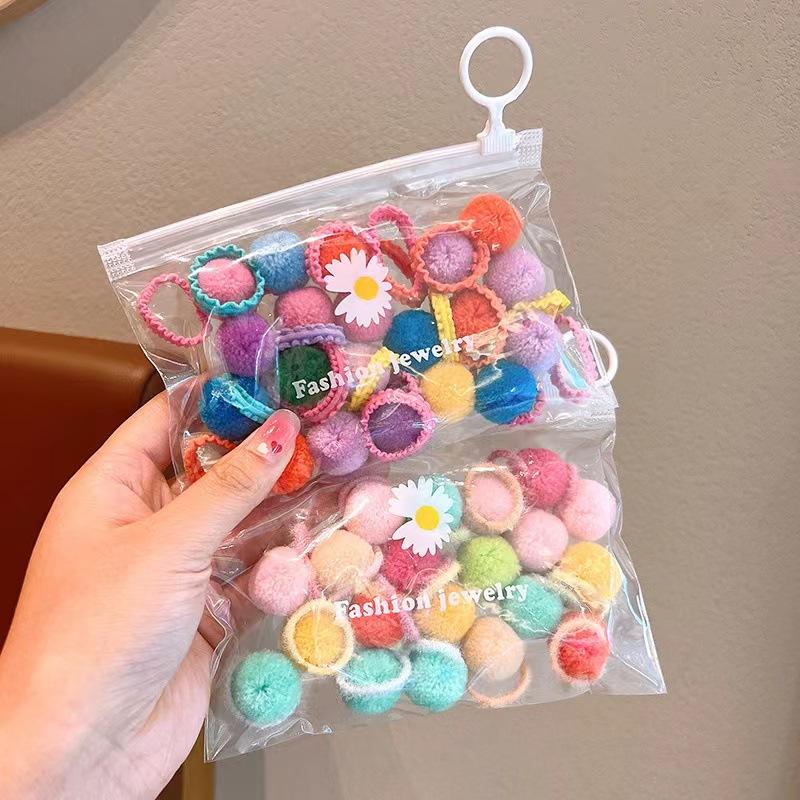 20 Stück Bunte Plüschball-Haargummis für Mädchen, Kinder-Haarseile, Gummibänder, Geflochtene Kopfbedeckungen für Kinder, Haarschmuck