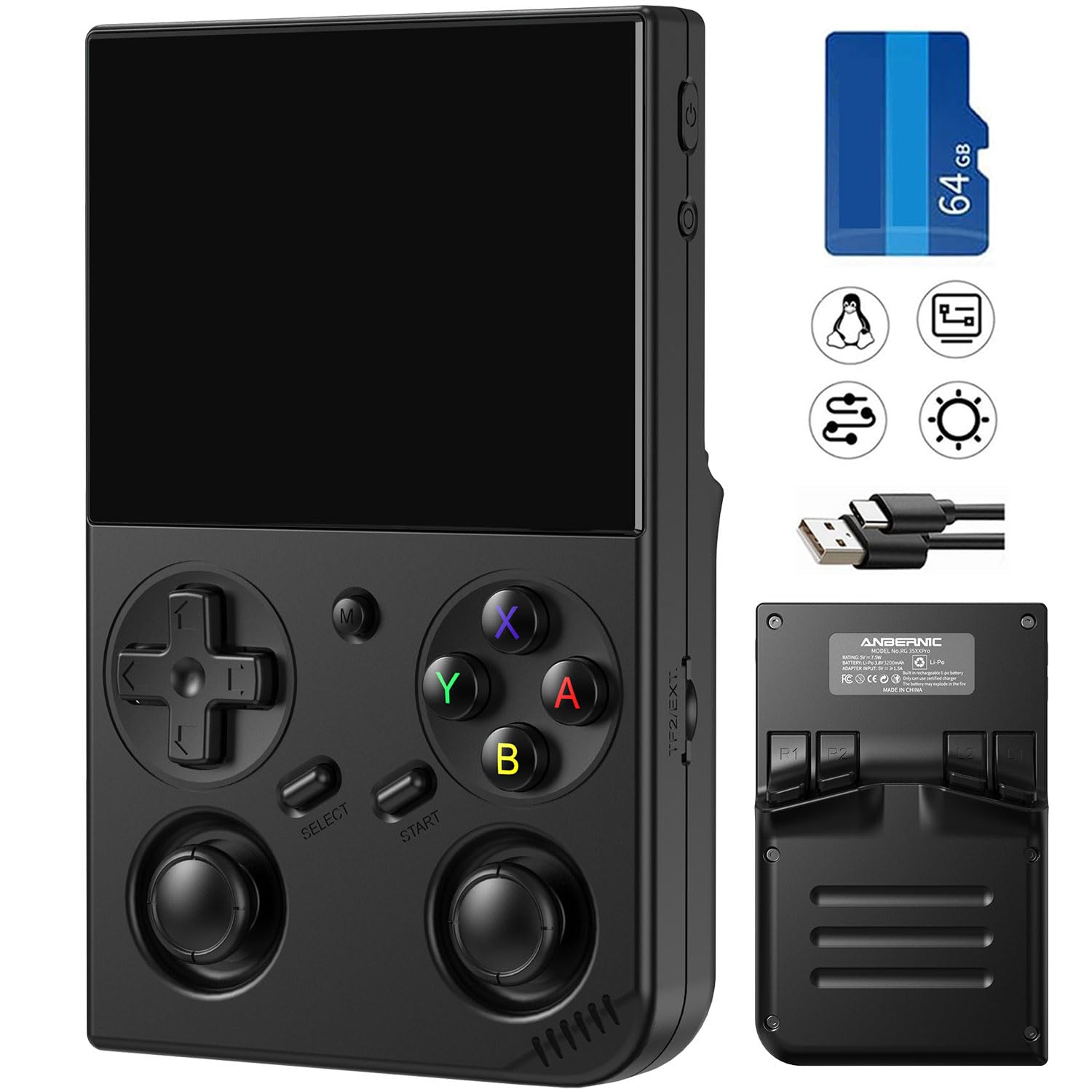 

RG35XX Pro Handheld Game Console with Linux System, IPSOCA Full Screen, Vibration Motor, and WiFi Online Play (RG35XX PRO Black)