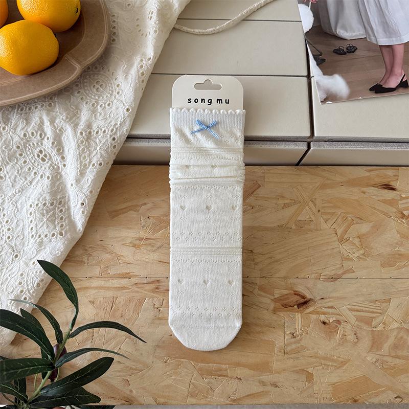 Thin And Relaxed Blogger With The Same Medium Tube Socks Hollow Mesh Bow Cotton Socks Stacking Socks