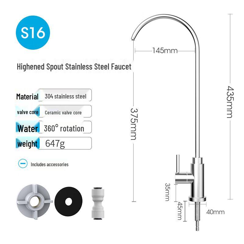 TLXT S16 Tall Spout Stainless Steel Water Purifier Faucet
