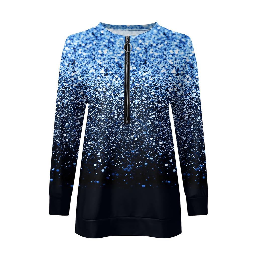 Women Casual Long Sleeve Basic Quarter Zipper  Print Flowers Pullover Sweatshirts Casual Top Fall Clothes