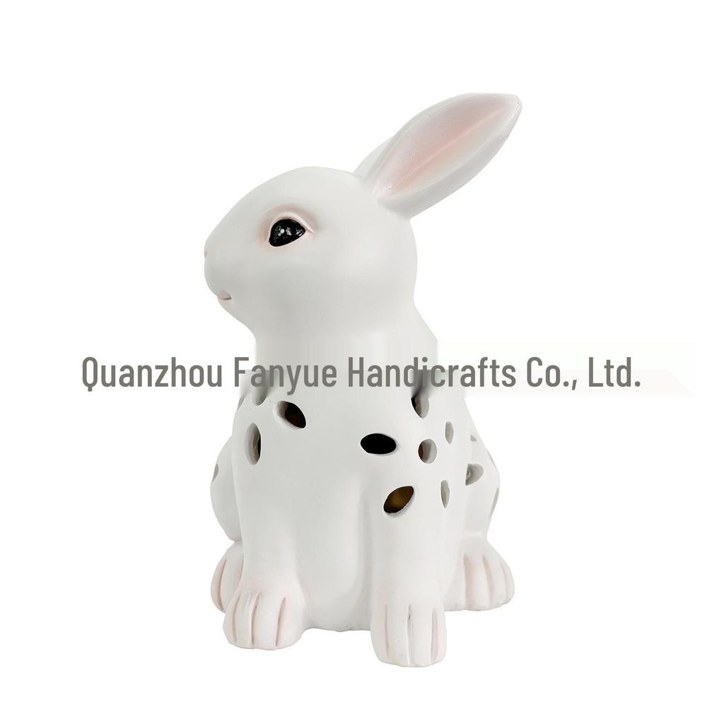 Easter Solar Light: White Hollow Rabbit Resin Ornament