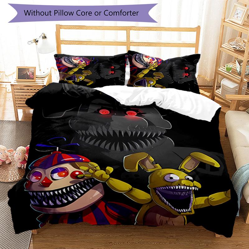 3pcs Five Nights At Freddy's3 Pattern Bedding Set Duvet Cover Set Includes Duvet Cover &pillowcases, Perfect All Season Bedroom Decoration & Gift