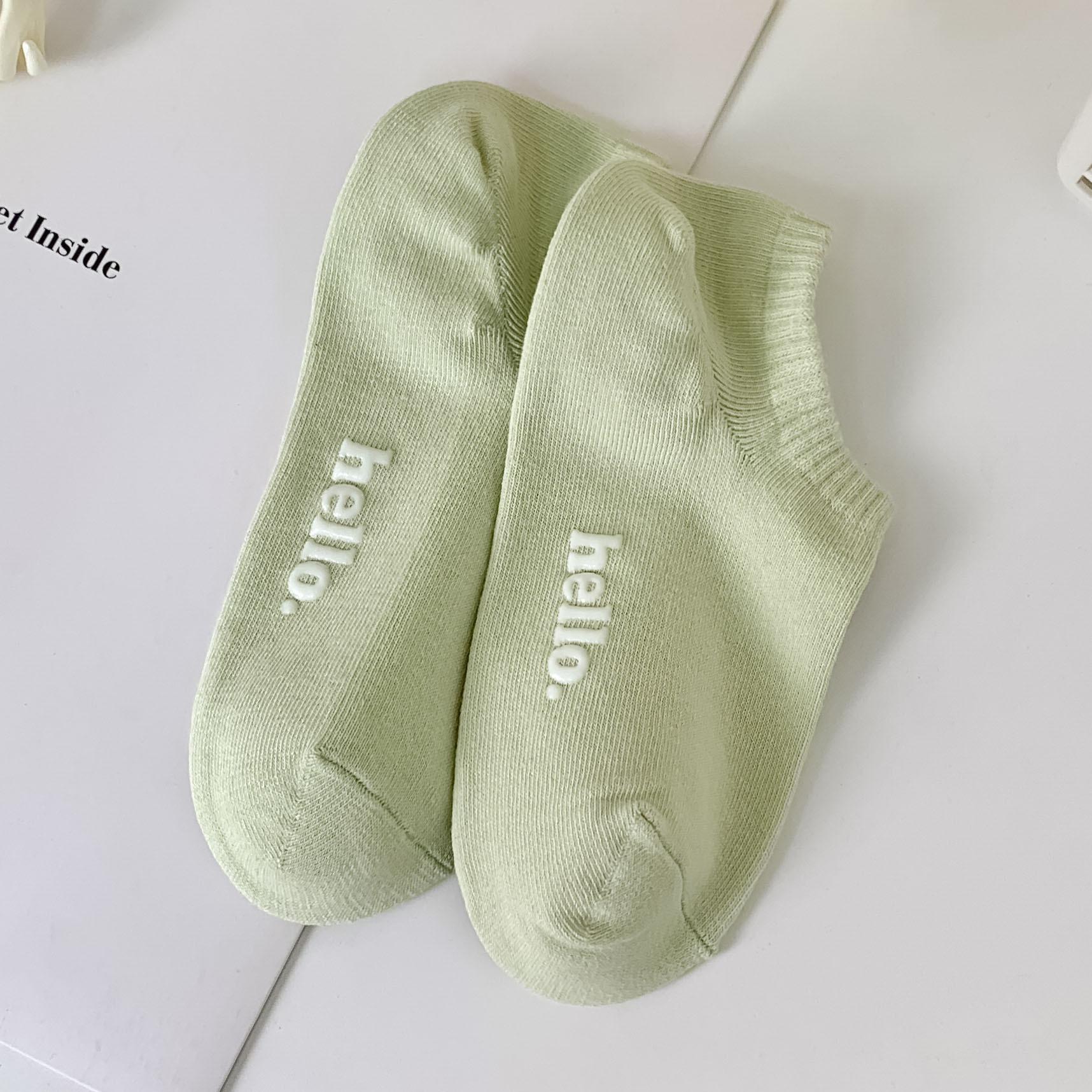 

Cream Boat Socks Socks Hot Stamping Hello Solid Color Socks Girls Collegiate Style Cute Socks Trend One size fits all зелений