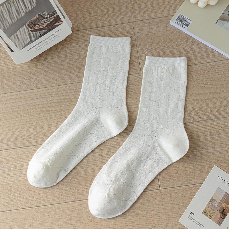 Women's Thin Solid Color Lace Mesh Hollow Breathable Curled Simple Boneless Tube Cotton Socks