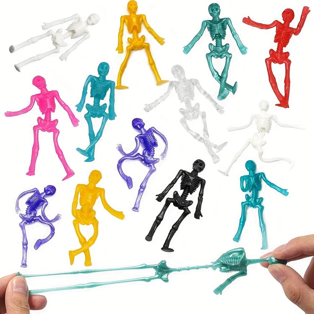 10/50pcs Stretchy Skeleton Sticky Toys Assorted Color Stretchy Skull Squishy Toy Set For Party Favor Happy Halloween Small Gift