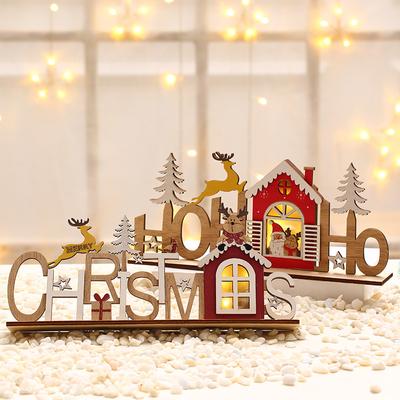 Natale Incisione Laser Legno Fai da Te Montaggio Biglietto con Lettera Luminosa Forniture Decorazioni Natalizie Ornamenti Luminosi