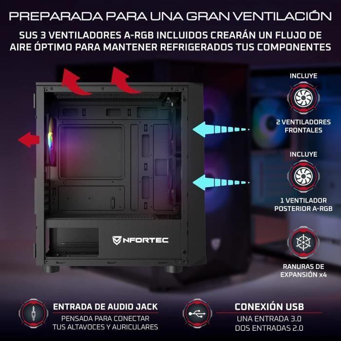 Boîtier PC Gaming - NFORTEC - DYS - Mini Tour MATX - 3 Ventilateurs ARGB 120mm - Noir