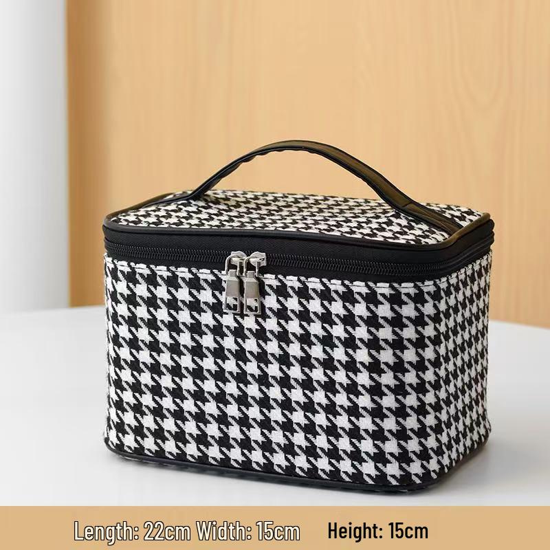 Houndstooth Large-Capacity Travel Cosmetic Handbag 22x15x15 cm чёрный
