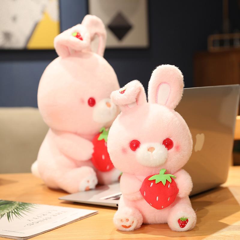 27/40CM Cartoon Simulation Anime Strawberry Holding Rabbit Doll Kids High Quality Rabbit Animal Toy Handmade Doll Birthday Gifts