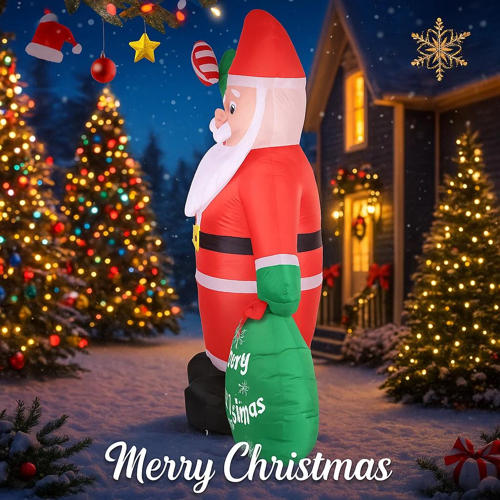 7.87FT Christmas Inflatable Toys Xmas Yard Lawn Home Decoration Santa Claus Gift Bag Xmas Home Supplies Ornament with LED Lights