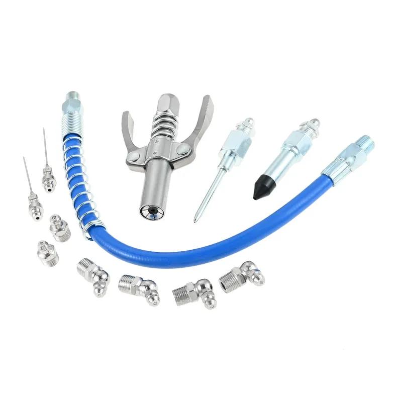 Grease Gun Needle Tips Nozzle 12" Flex Hose Dispenser Hydraulic Couplers Rubber Adapter Kit for Auto Tractor Machine Lubrication