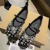 Flat Bottom Shallow Mouth Single Shoes Women's Summer 2025 New Fashion Buckle Night Wind Rhinestone Pearl Buckle Belt