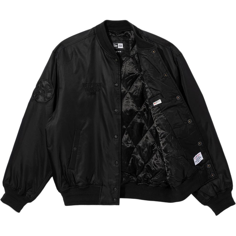 New Era MLB Solid Color Baseball Collar Hidden Button Drop Shoulder Long Sleeve Jacket Unisex Jacket Black 14397945