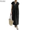 ZANZEA Women Casual V-Neck Summer Short Sleeve Long Dress