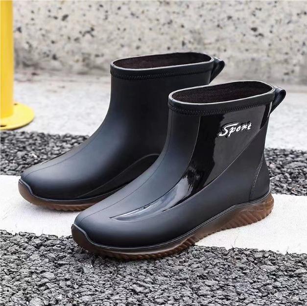 Winter Flat Fleece-lined Warm Waterproof Short Rain Boots for Men Outdoor Gum Adult Wear-resistant Fishing Fashion Pvc Man Shoes