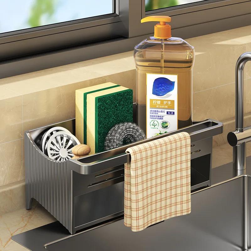 

Automatic Drainage Sink Storage Rack Plastic Kitchen Wash Basin Soap Sponge Holder Bathroom Shampoo Organizer Towel Rack чорний