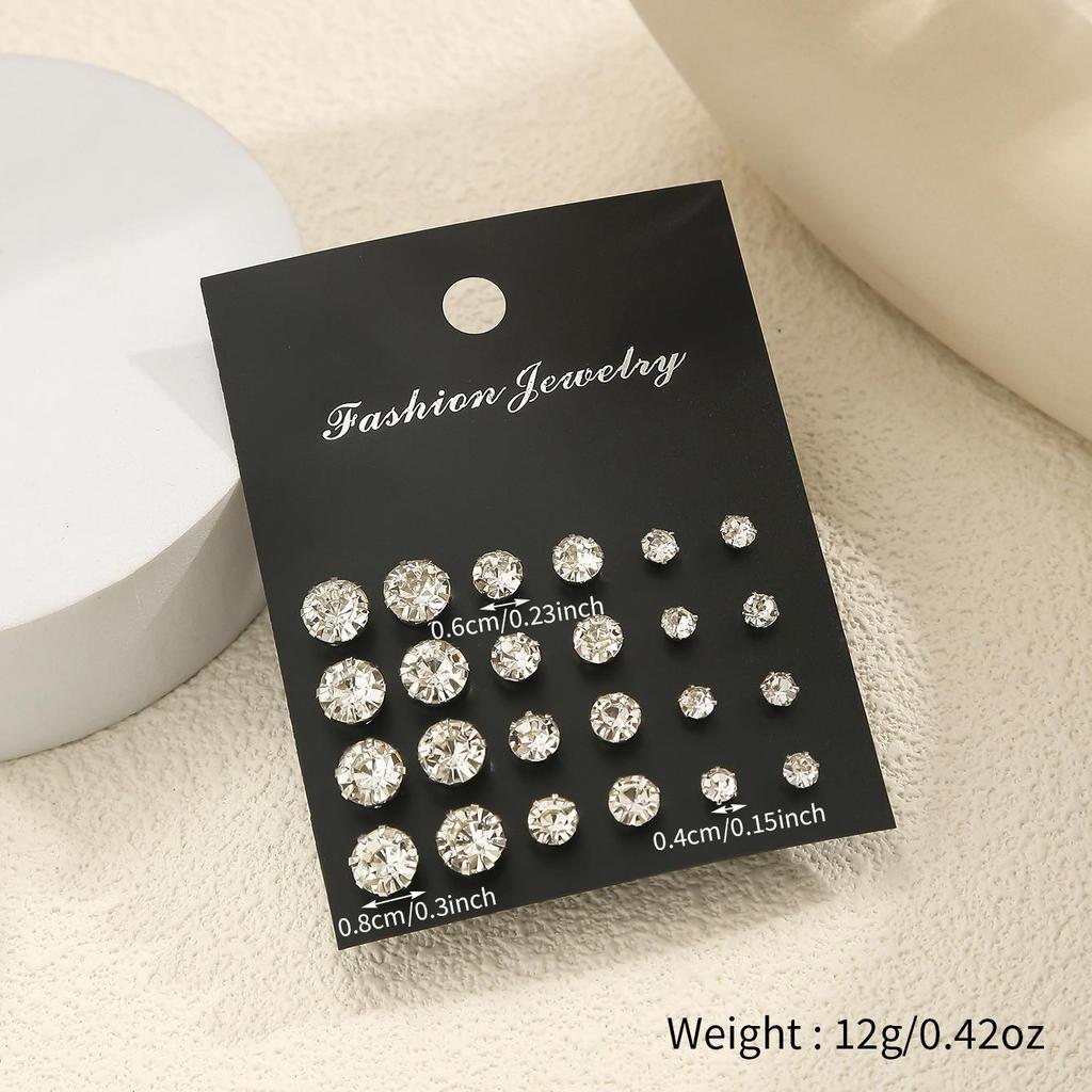 Zircon Pearl Stud Earrings: 12-Pair Set - Unisex, Simple Fashion, Student Style