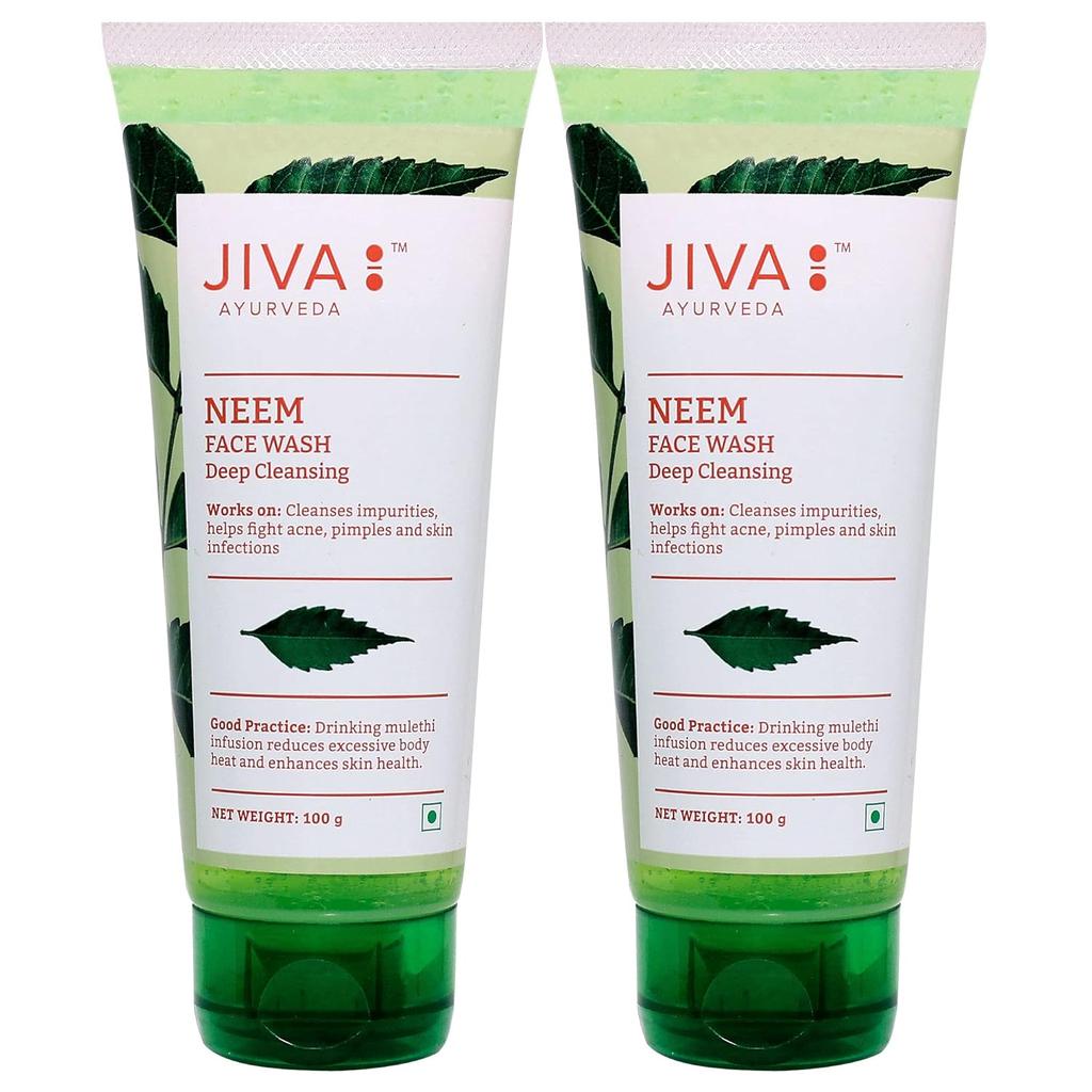 Jiva Neem Face Wash For Oily Skin Deep Cleansing Oil Control Paraben Free Daily Cleanser Gentle 100 Gm Pack Of 2