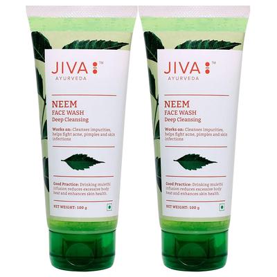 Jiva Neem Sabonete Facial Para Pele Oleosa Limpeza Profunda Controle de Oleosidade Sem Parabenos Limpador Diário Suave Pacote de 2 de 100g