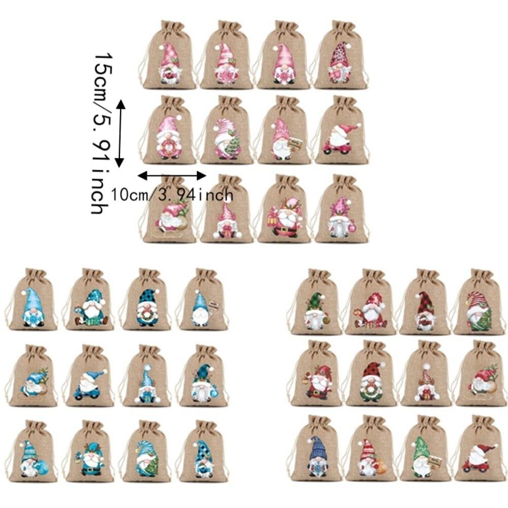 12PCS Cartoon Dwarf Christmas Gift Packaging Bag Vintage Cute Christmas Drawstring Gift Bags Reusable Drawstring Candy Bags