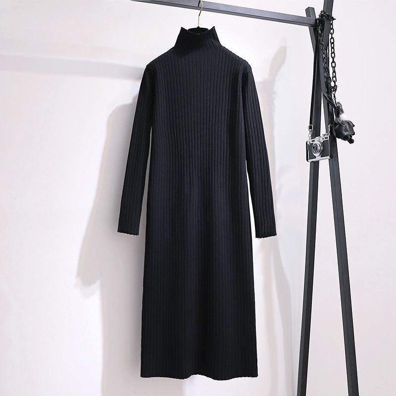 Autumn and winter with coat sweater skirt women's semi-turtleneck loose long-sleeved inner with medium and long bottom knee-length knitted dress