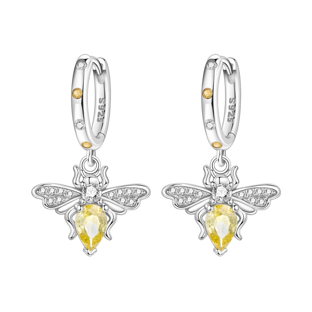 Original 925 Silver Zircon Pink Paw Print Earrings Heart Flower Leaf Design Women Party Jewelry Gift Ear Loops