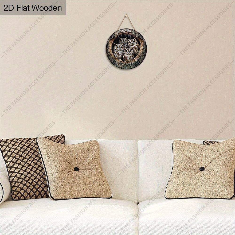2D plane hanging decorative signs, interior wall or door decoration, garden decoration, owl pattern in tree hole, housewarming gift for friends