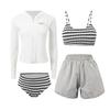 Women's 4-Piece Long Sleeve Hooded Swimsuit - Slimming, Sun-Protective, and Conservative for Beach & Hot Springs
