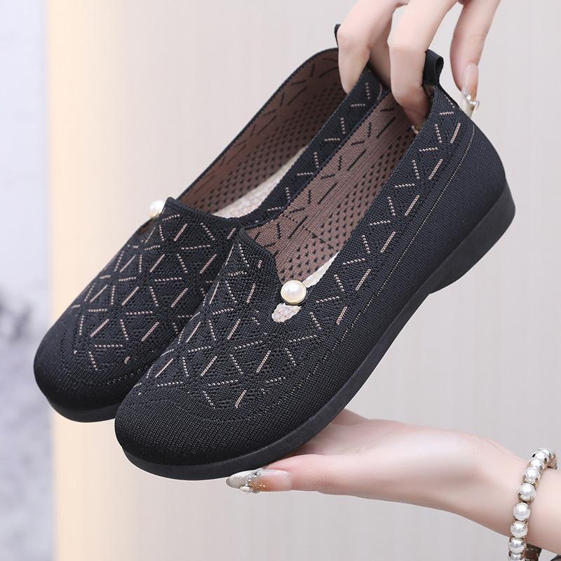 New Beijing Cloth Shoes Shallow Mouth Breathable Mother Soft Sole One Pedal Women's Shoes Middle-aged and Elderly Non-slip Old Lady Casual Shoes