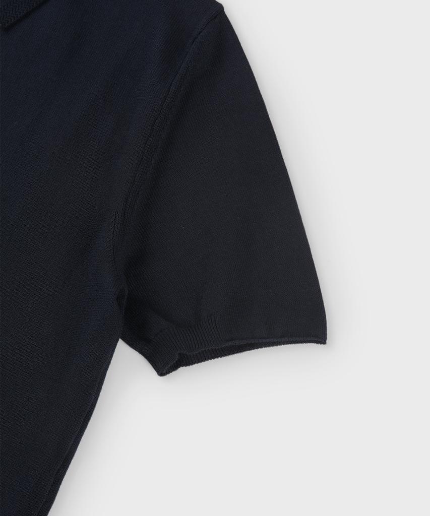 PANICALE Navy Herringbone Cotton Short Sleeve Polo Knit