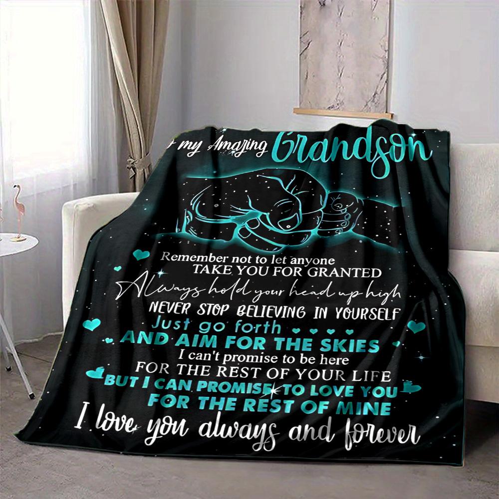 1pc To Grandson Envelope Gift Blanket, Lightweight Flannel Throw For Sofa, Bed, Travel, Camping, Livingroom, Office, Couch, Chair