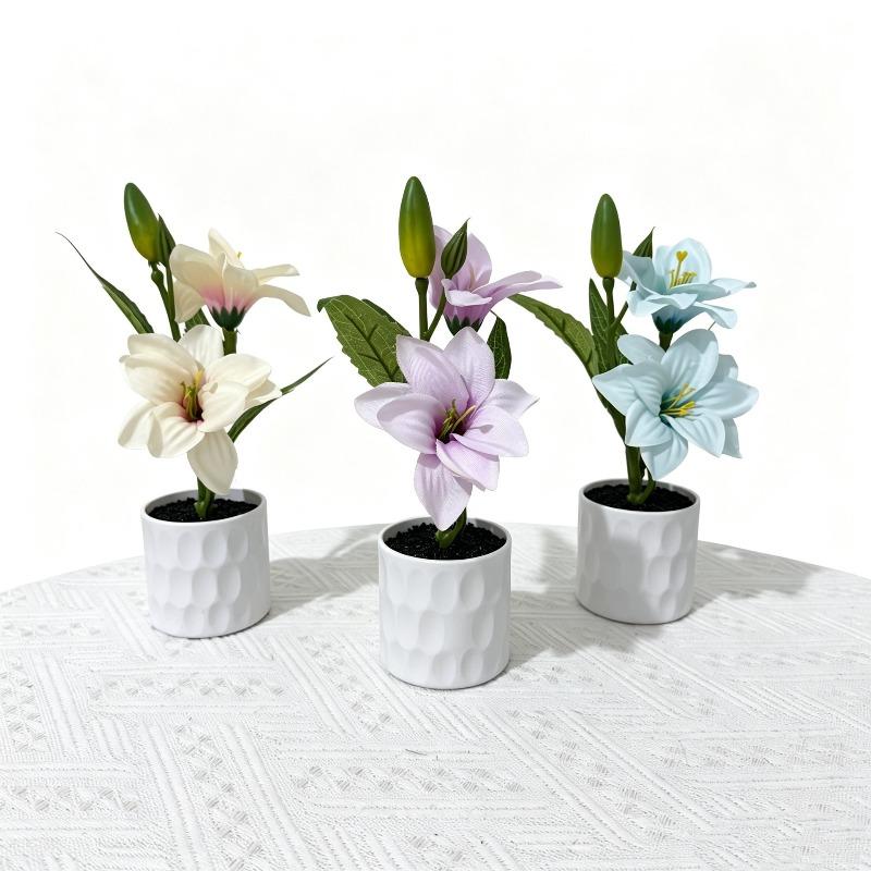 Simulated Artificial Flowers, Straight Tube Black Sand, Two Types of White Lilies, Indoor Artificial Green Plants, Small Pot Plant Decorative Pieces