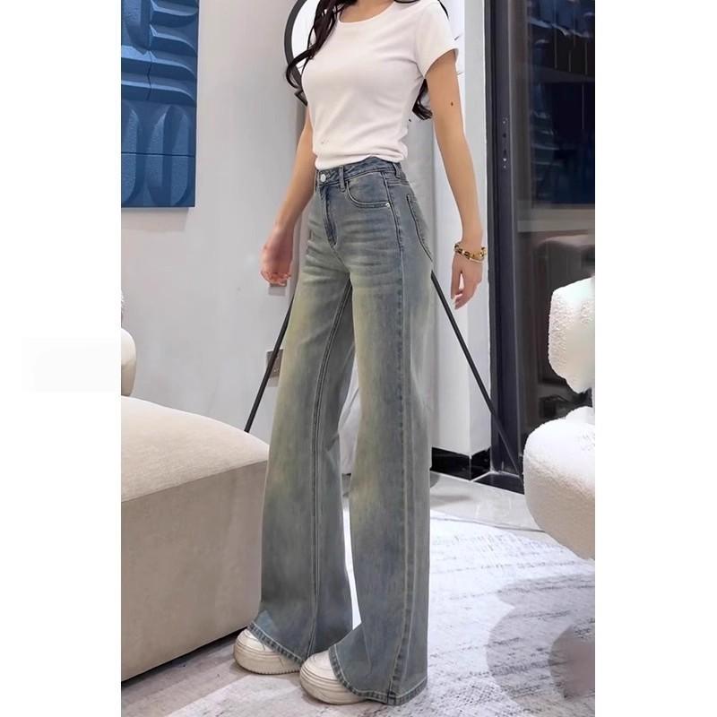 Women's High Waist Flare Jeans Micro Flare Pants Vintage Washed Casual Relaxed Fit Denim Trousers