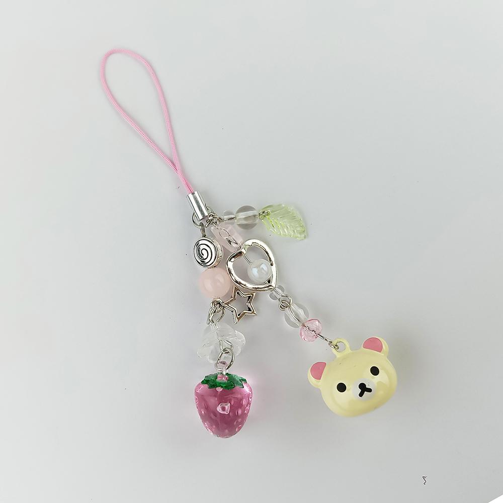 Cute Rilakkuma Bear Bell Matching Phone Charms Handmade Totoro Cat Star Hanging Chain Beaded Pendant Cardbook Keychain Gifts