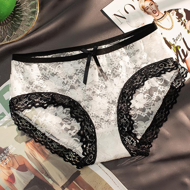 Sexy Lace Panties Seamless Low Waist Ultra-thin Transparent Bow Ladies Briefs Sweet Girl Panties