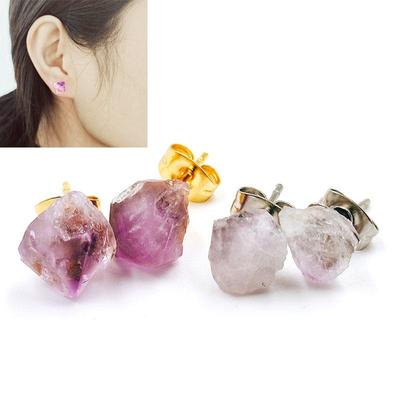 Natürliche Amethyst-Rohstein-Ohrringe, einfache und modische Damen-Ohrringe, Ohrringe, Kristall-Blumen-Schmuck, High-End-Luxus