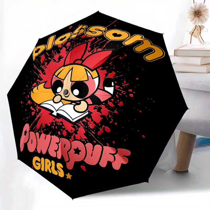 1pc Powerpuff Girls Blossom Automatic Folding Umbrella - Portable 3-Fold Design, 8-Rib Iron Frame Outdoor Umbrella, Ideal Gift for Fans, Traveler