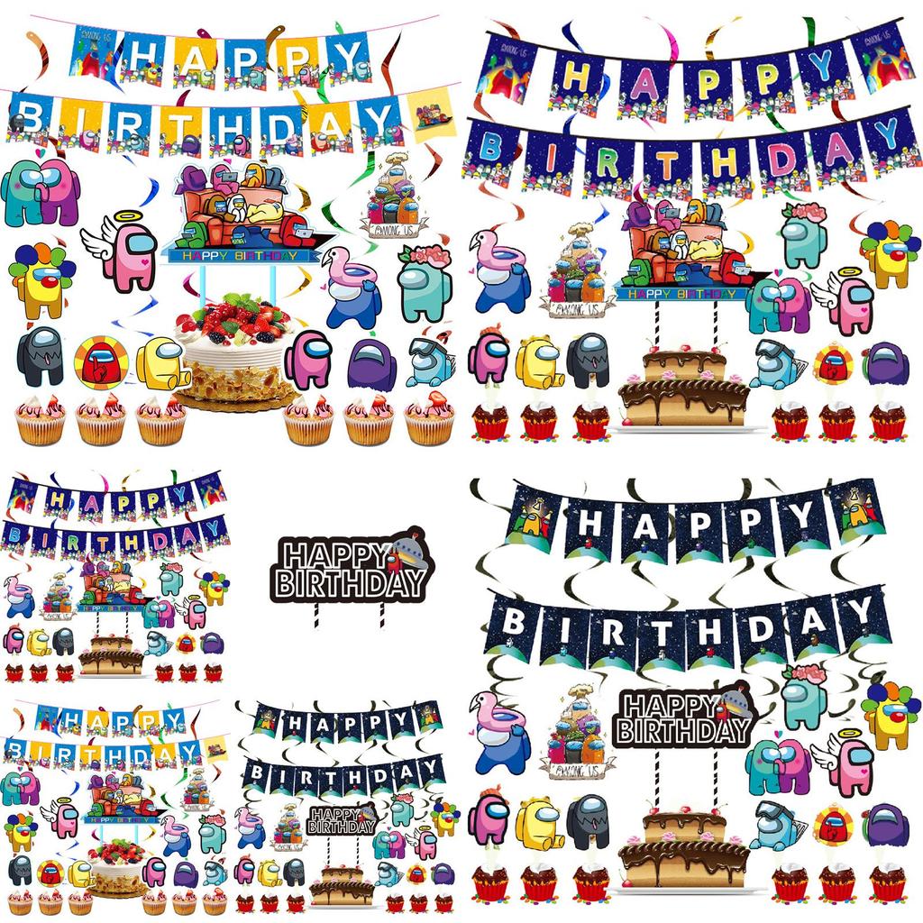 Suit Party Set Decoration Supplies Banner Cupcake Topper Space Alien