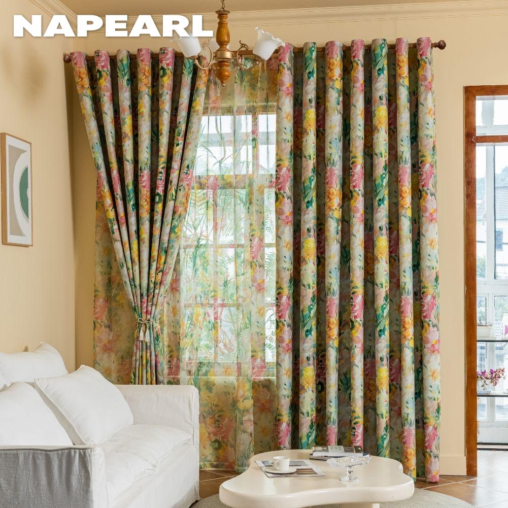 1PC NAPEARL European Pastoral Style Printed Colorful Curtains Full Blackout Curtains for Bedroom Living Room Balcony Window for Home Decor