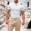 Men Casual T-shirt Half High Collar Short Sleeve Slim Fit Pullover Tops Solid