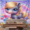 Cute Pony with Rainbow and Flowers Pattern Wall Hanging Tapestry Decorative Tapestry Home Decor for Bedroom and Living Room