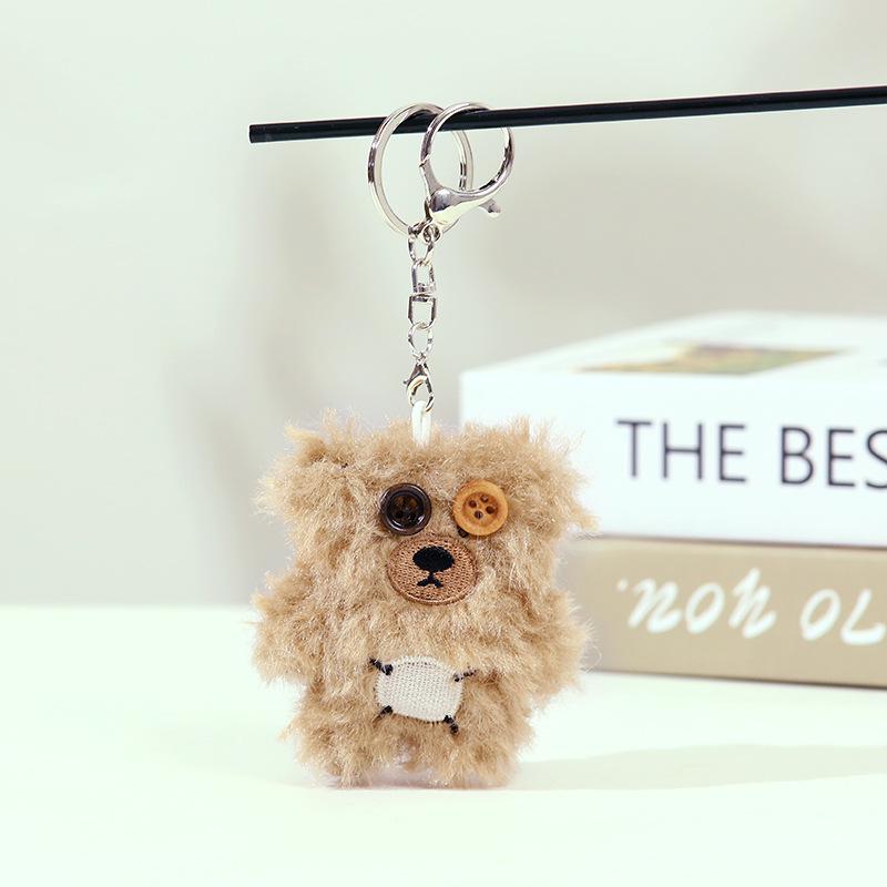 Cartoon Plush Bear Doll Keychain with Button Eyes