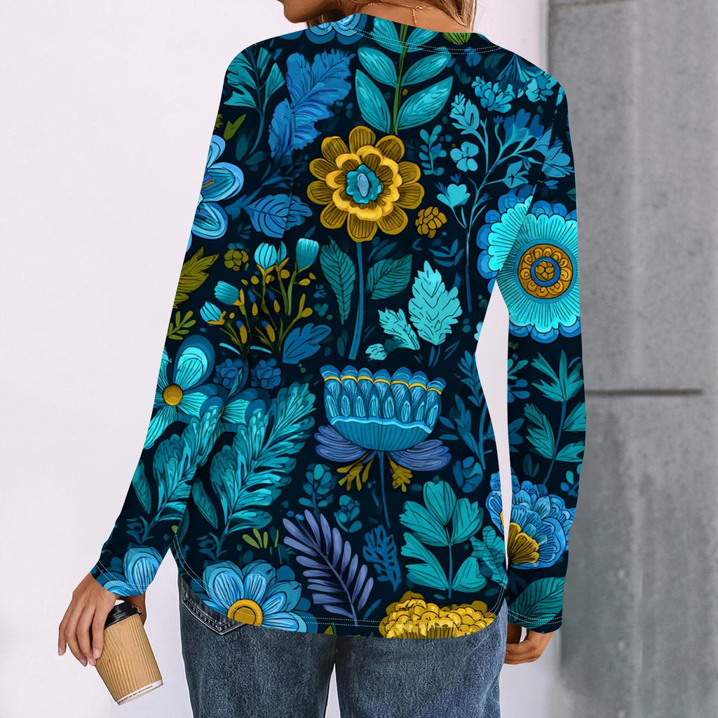 Women's Floral Print Long Sleeve  Shirt Elegant Casual Tops Trendy Shirt Tops